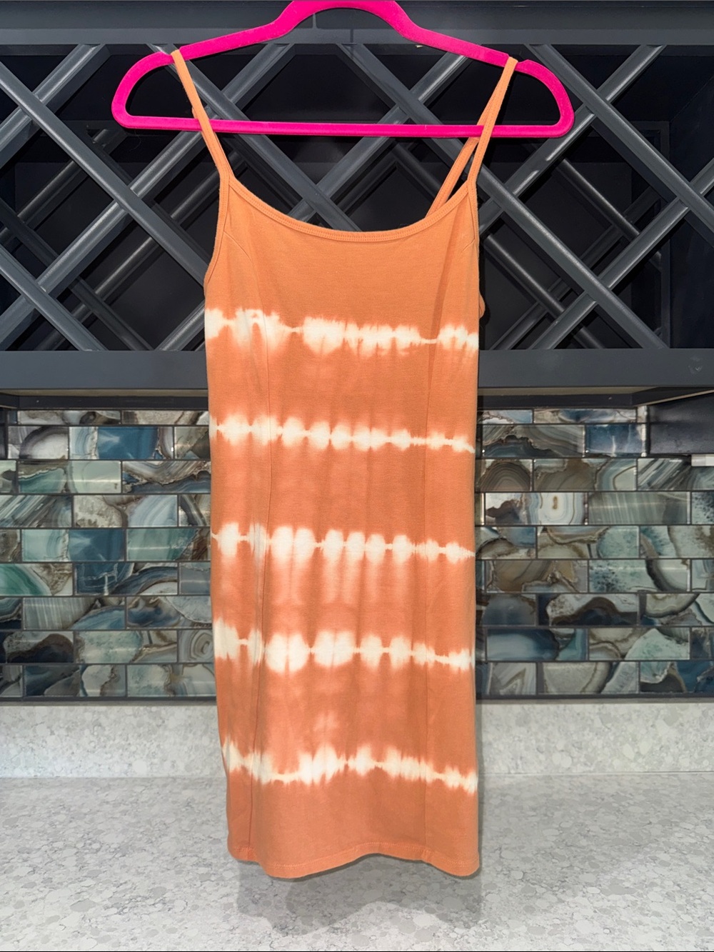 Billabong Orange and White Tie-Dye Spaghetti Strap Dress
